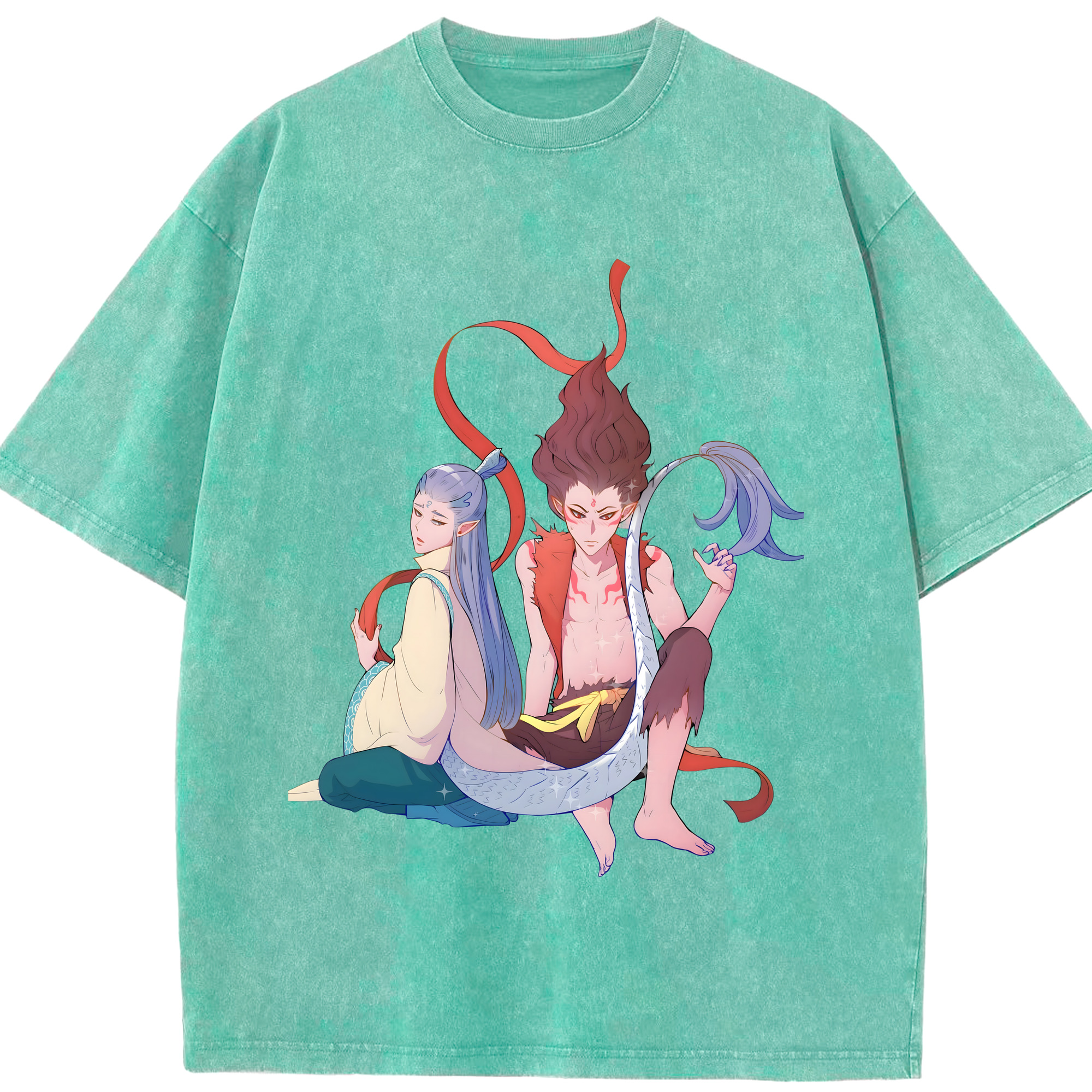 （画像用） Ne Zha 2 ナタ 魔童の大暴れ 綿100% ヴィンテージ風 半袖Tシャツ（フロントプリント）
